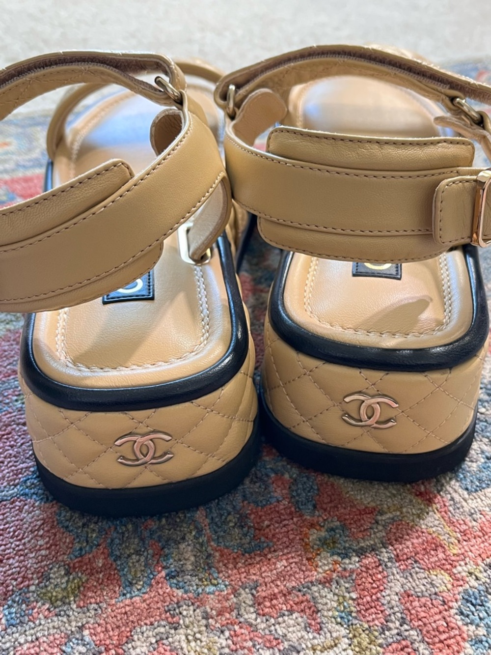 CHANEL Nude Leather Slingback Sandals with Gold-Tone Hardware - Picture 7 of 10